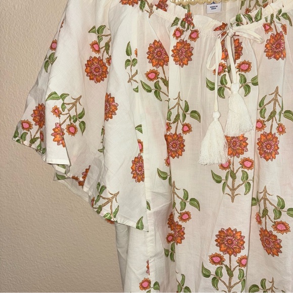 Old Navy White Floral Off-Shoulder Tassel Flowy Top - Size Large - Picture 6 of 8